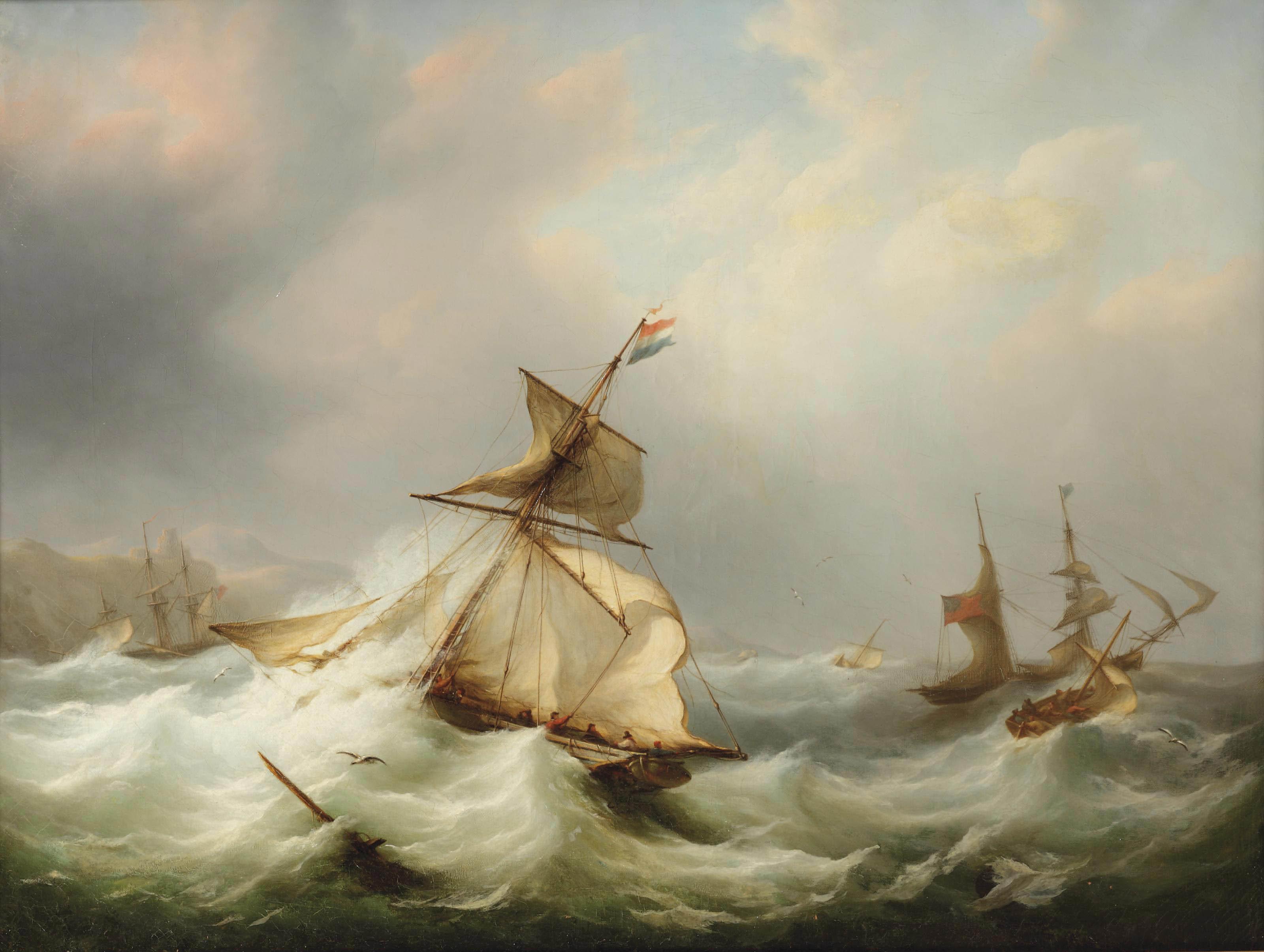 Martinus Schouman - Dutch and British vessels caught in rough seas