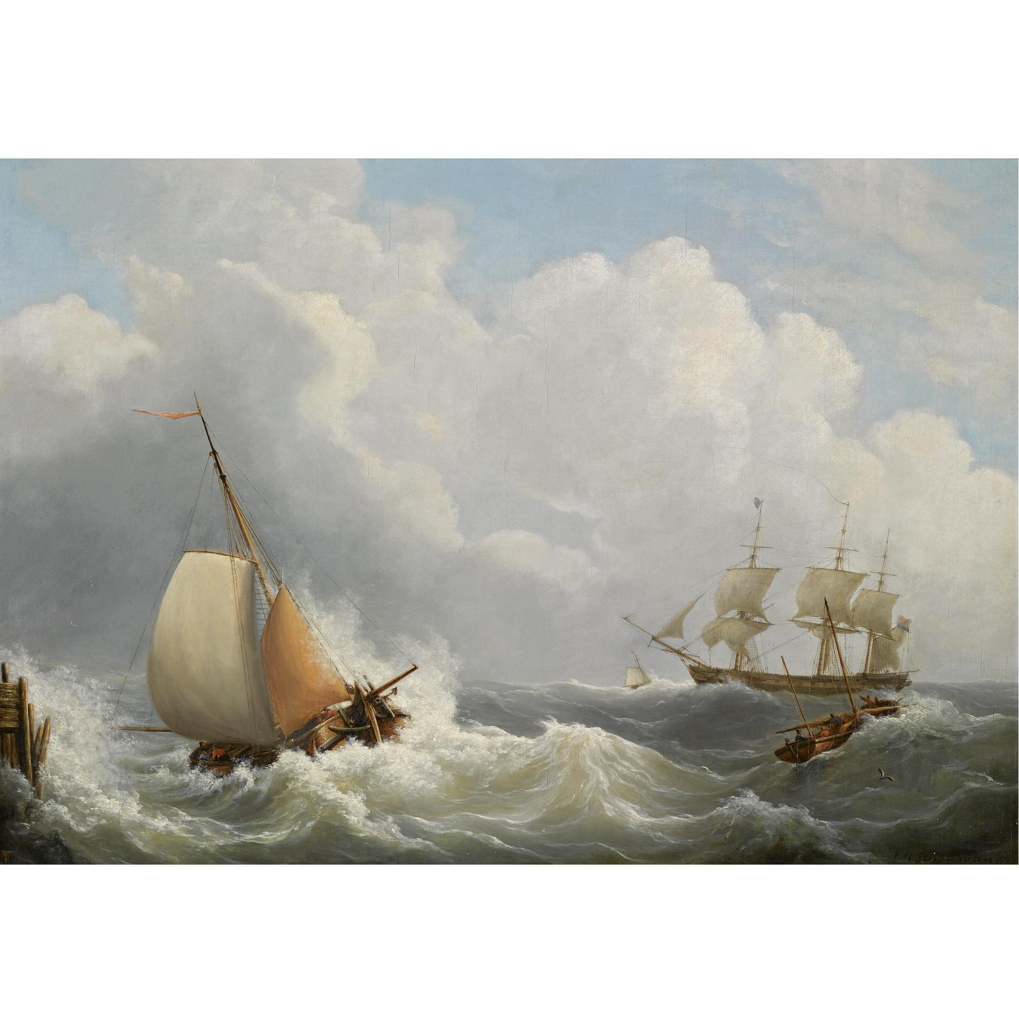 Martinus Schouman - Dutch Sailing Vessels Off The Coast
