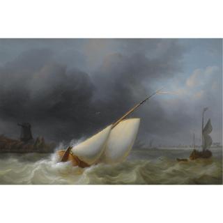Martinus Schouman - Sailing In Choppy Waters