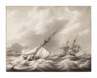 Martinus Schouman - Shipping in rough seas
