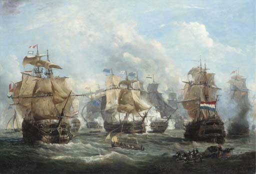 Martinus Schouman - The English flagship Venerable engaging the Dutch flagship Vrijheid at the Battle of Camperdown, 11th October 1797; the Dutch ships Staten-Generaal and Admiral de Vries to the left and right respectively