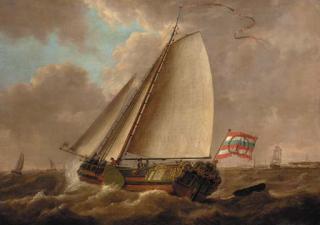 Martinus Schouman - The Flushing State Yacht running past the Scheldt Estuary