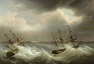Martinus Schouman - Threemasters in distress off the coast