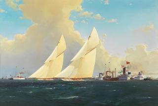 Martyn Richardson Mackrill - \'America\'s Cup Race October 1899\' - Sir Thomas Lipton\'s Shamrock 1 racing against Columbia off Sandy Hook, U.S.A.