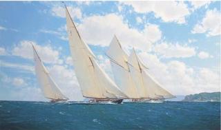 Martyn Richardson Mackrill - \'Sunlight And Shadows\':  The Royal Cutter Britannia Leading Shamrock And Westward Off Cowes In 1932