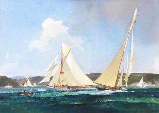 Martyn Richardson Mackrill - The Rivals; Racing off Dartmouth, a pair each 25.1 x 35.3cm (9 7/8 x 13 7/8in). (2)