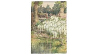 Maruyama Banka - Blossoming Wisteria by Steps to a Shrine Gate