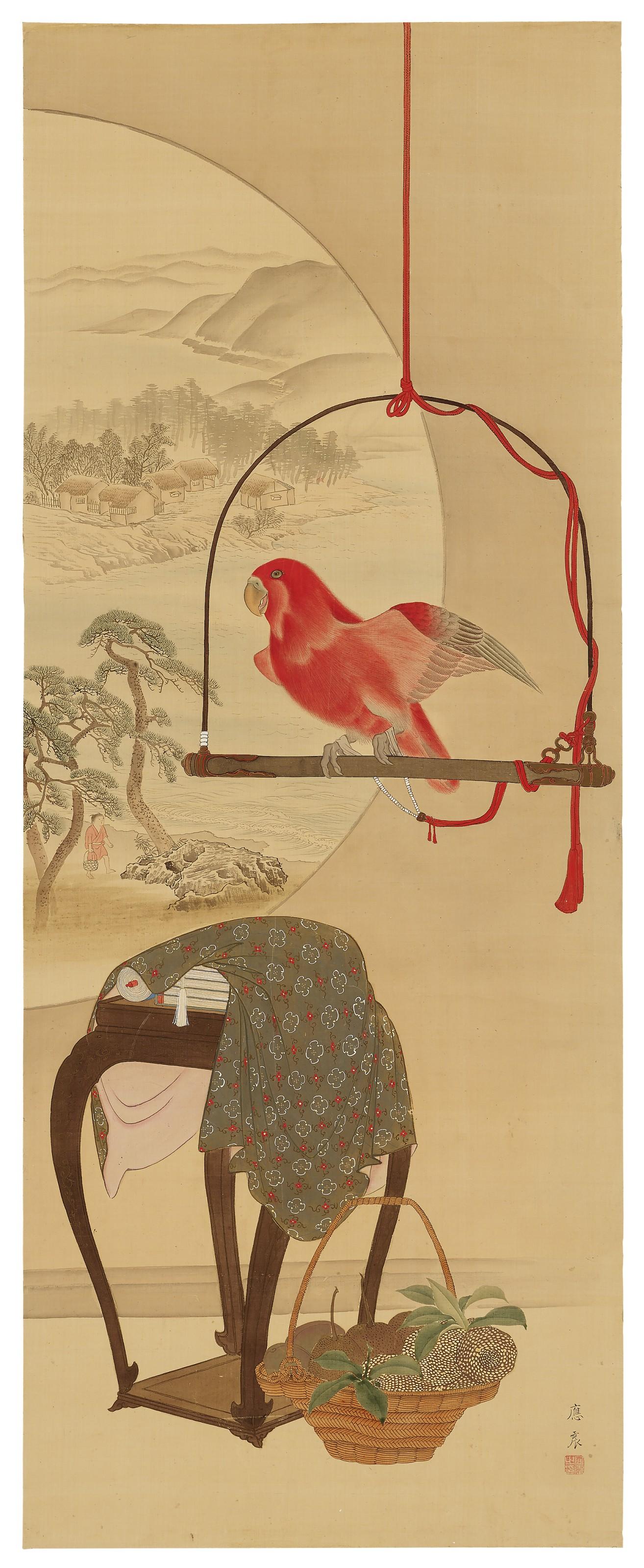 Maruyama Oshin - Red Parrot on Perch
