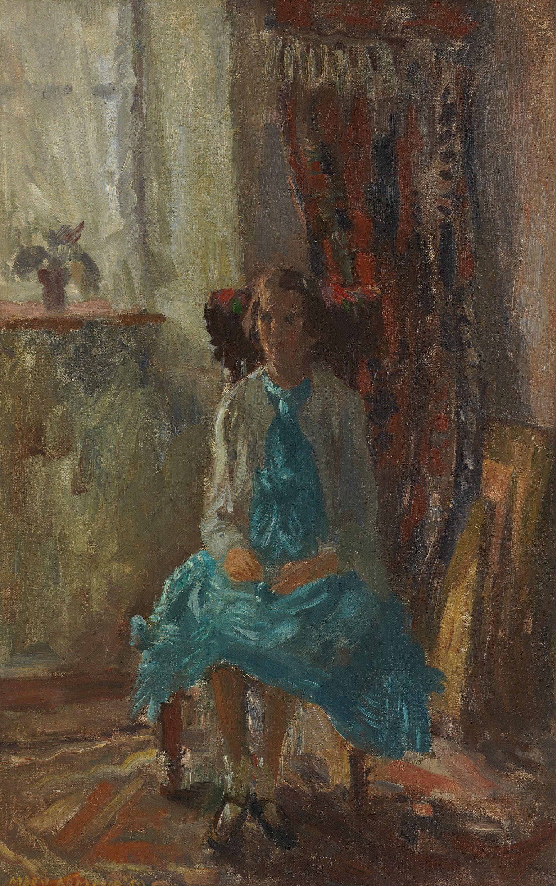 Mary Armour RSA RSW - Portrait of a girl in blue dress