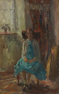 Mary Armour RSA RSW - Portrait of a girl in blue dress