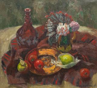 Mary Armour RSA RSW - Still life with Red flask