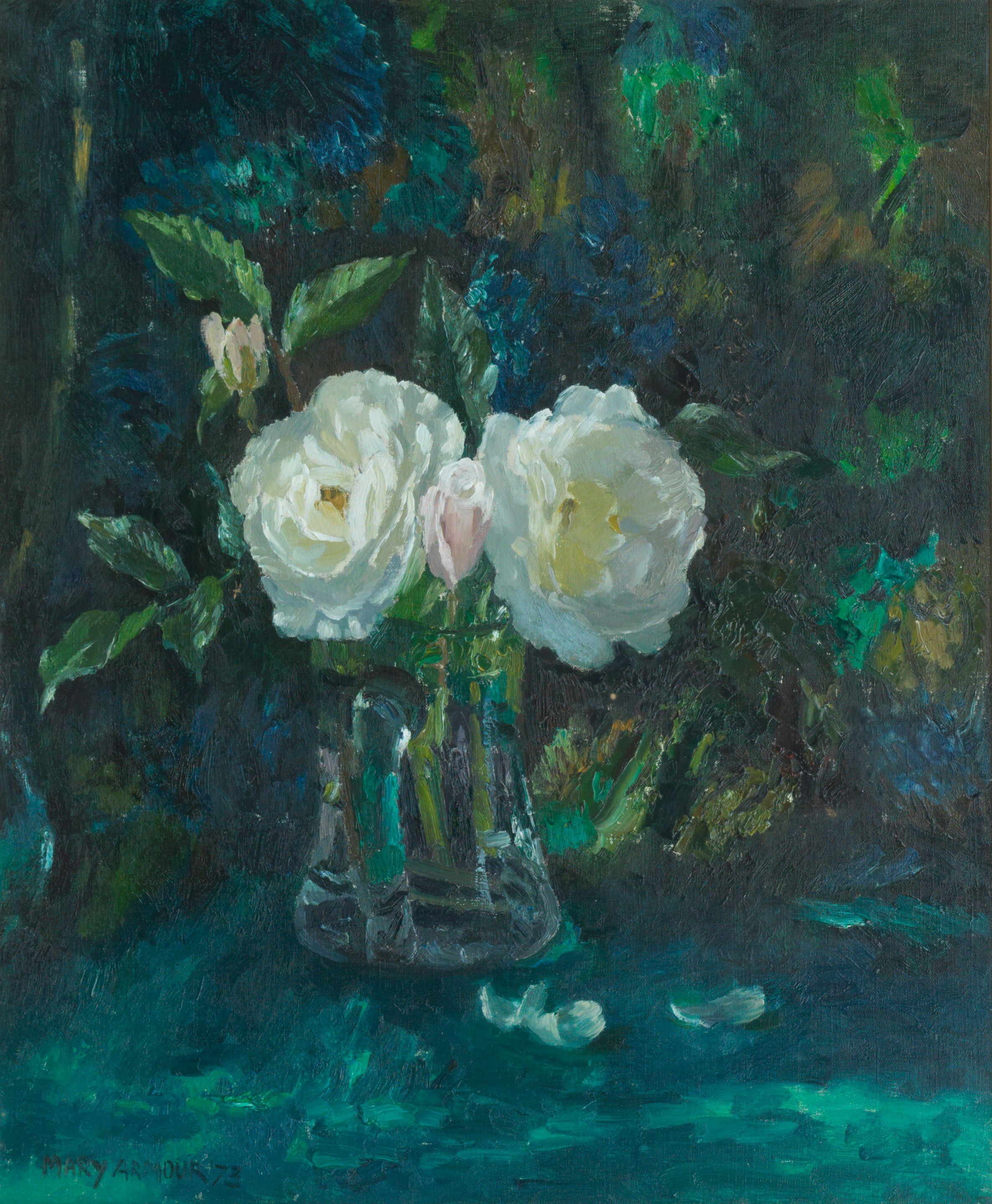 Mary Armour RSA RSW - Two White Roses