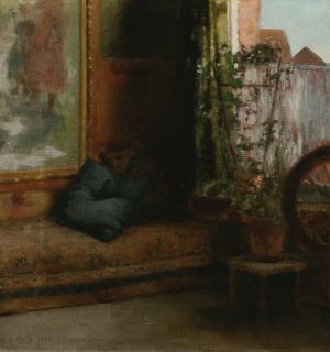 Mary Augusta Hiester Reid - Interior With Spinning Wheel