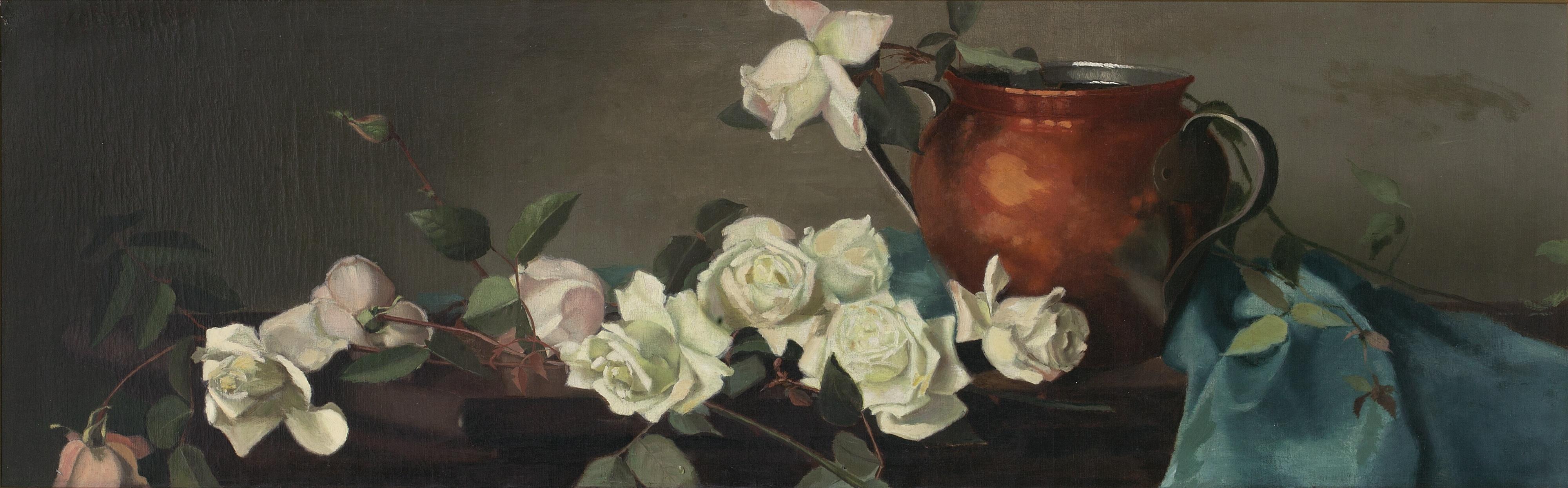 Mary Augusta Hiester Reid - Still Life With Copper Pot And Roses
