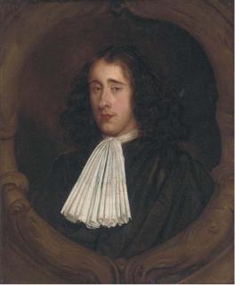 Mary Beale - Portrait of justice John Shelden, bust-length, in a black robe and white stock, feigned cartouche