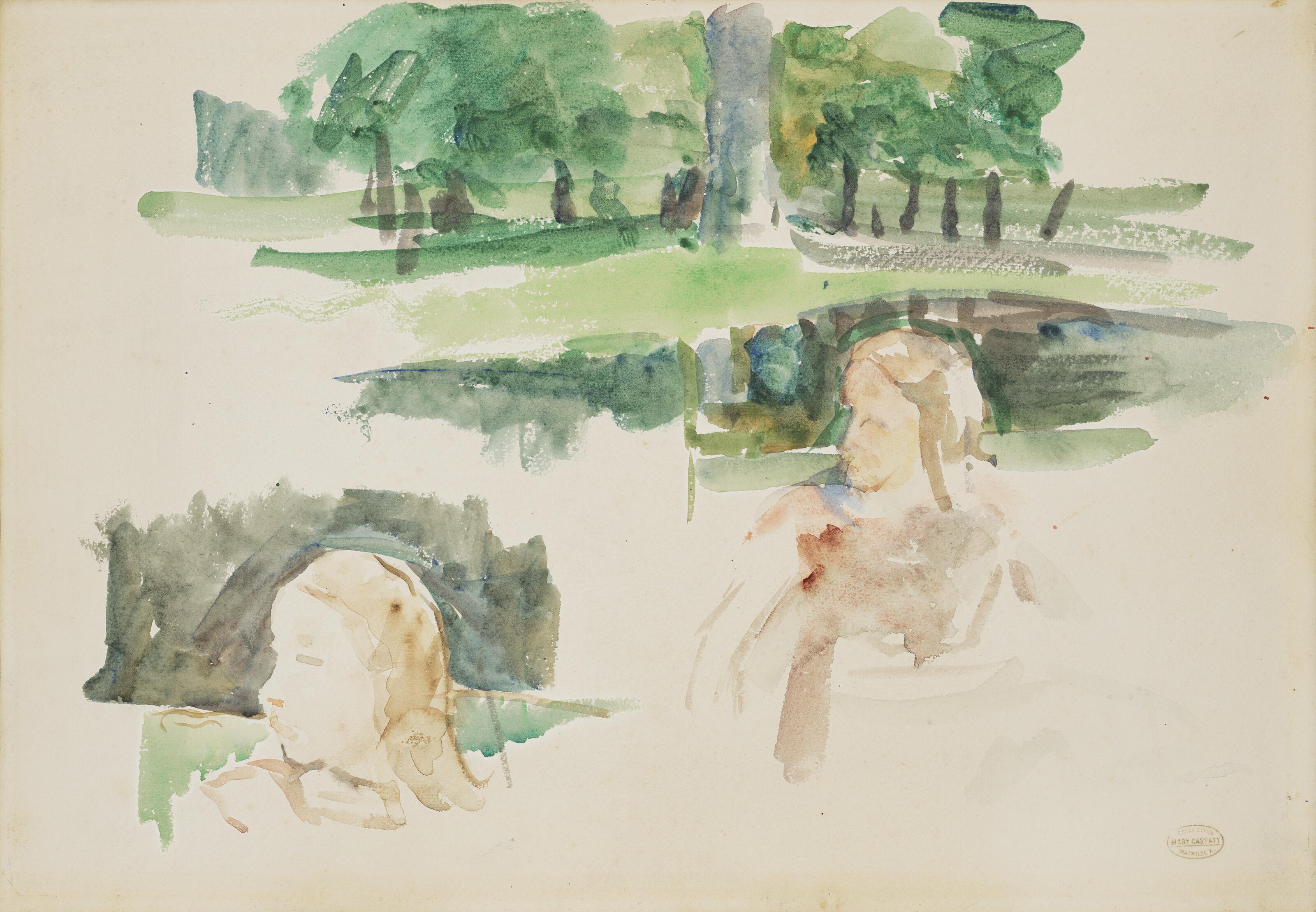 Mary Cassatt - Étude de paysage à la rivière et d\'enfants