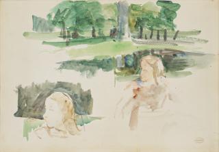 Mary Cassatt - Étude de paysage à la rivière et d\'enfants