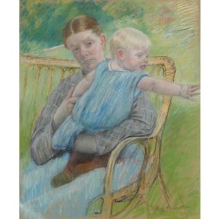 Mary Cassatt - Mathilde Holding A Baby Who Reaches Out To Right