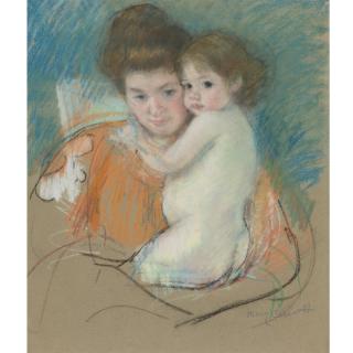 Mary Cassatt - Mother And Child (Nude Dark-Eyed Little Girl With Mother In Patterned Wrapper)