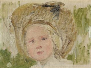 Mary Cassatt - Sketch of Head of a Girl in a Hat with a Black Rosette
