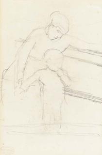 Mary Cassatt - Sketch of Nurse Seated on a Bench, Baby Standing Beside Her