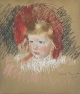 Mary Cassatt - Tête D\'Enfant Au Chapeau Rouge