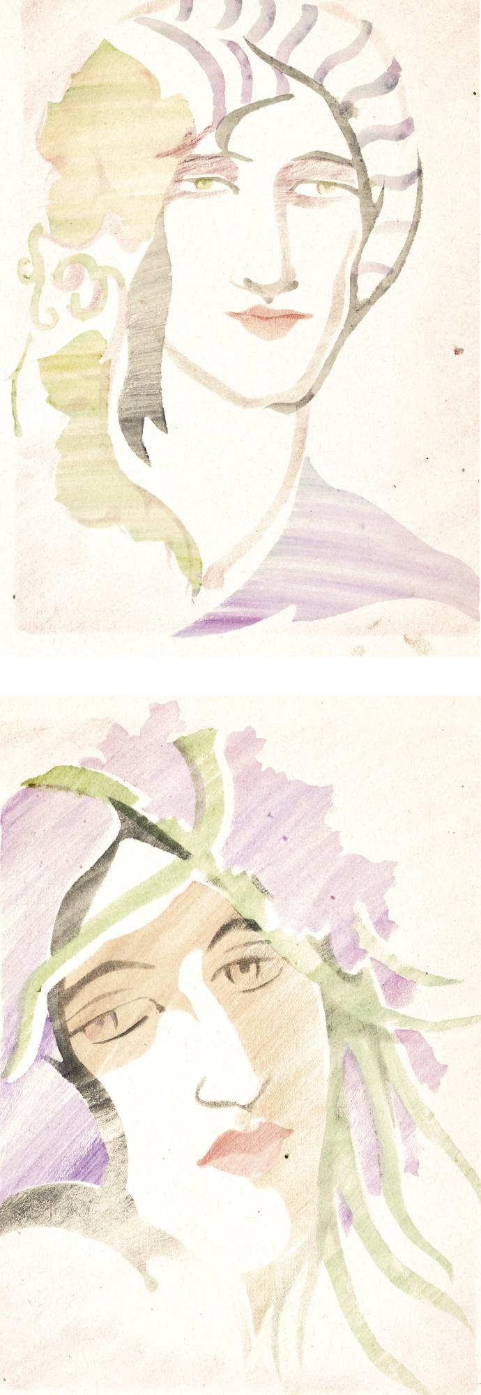 Mary Cottenham Yeats - Sketchbook Of 26 Designs And Stencils And A Watercolour