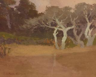 Mary DeNeale Morgan - Cypress Tree and Beach and Shoreline (a group of two) first 7 1/2 x 9 1/2 in., second 5 1/2 x 7 1/2 in. first framed 17 1/2 x 19 in., second framed 15 1/2 x 17 1/2 in.