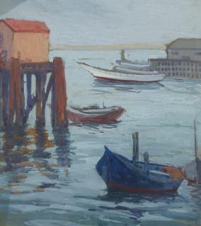 Mary DeNeale Morgan - Monterey Harbor sight 8 3/4 x 8 in. framed 16 1/2 x 15 in.
