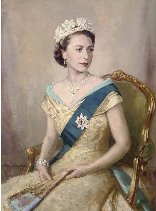 Mary Eastman - Portrait of Queen Elizabeth II, Seated Three-Quarter Length, In Royal Dress