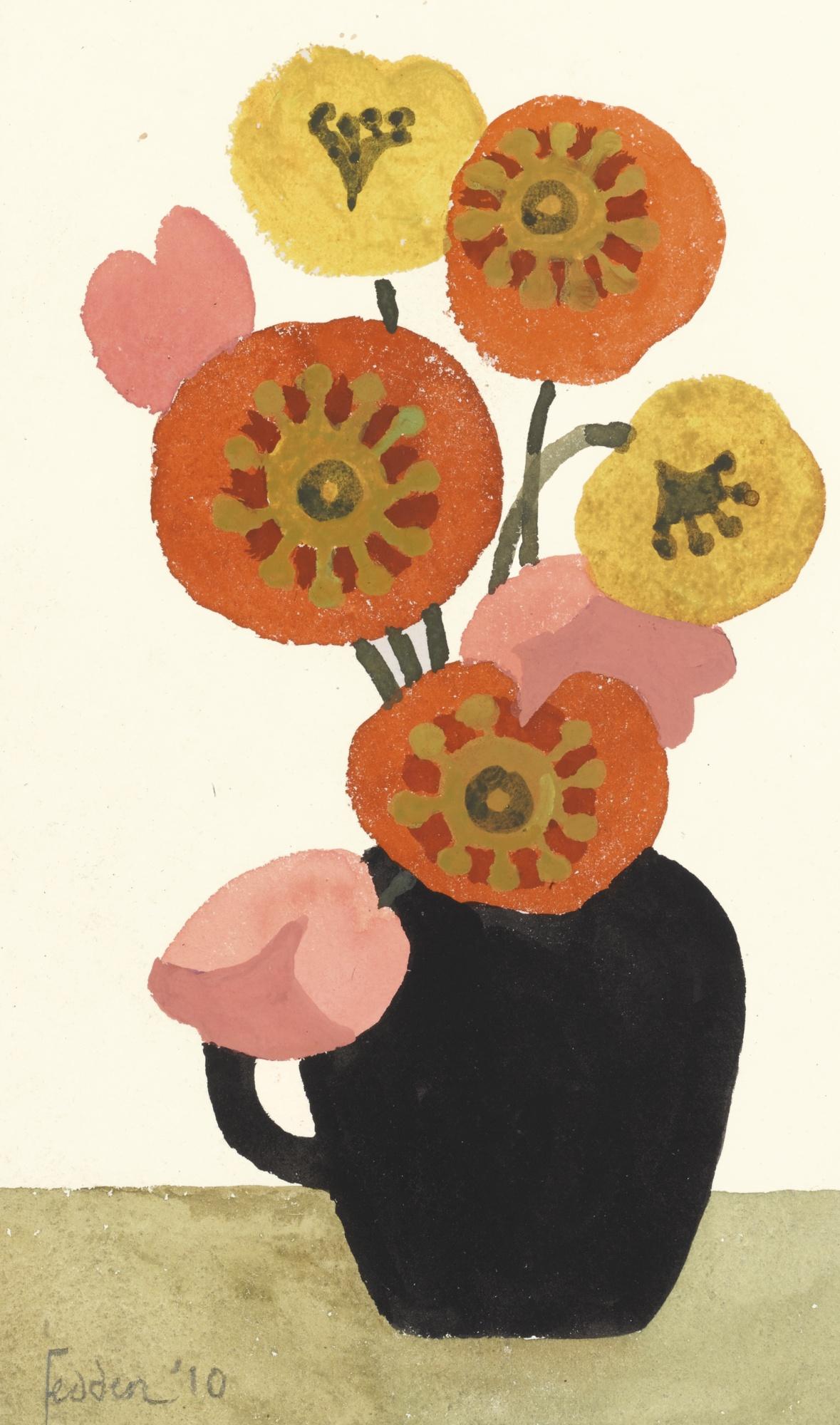 Mary Fedden, R.A. - Black Vase With Flowers