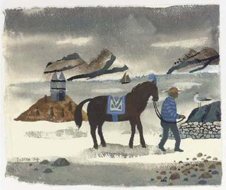 Mary Fedden, R.A. - Julian and horse along the shore