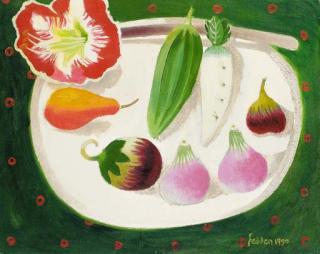 Mary Fedden, R.A. - Onions and pears and an amaryllis