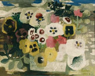 Mary Fedden, R.A. - Pansies in a Landscape