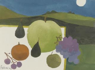 Mary Fedden, R.A. - Still life with apple and grapes