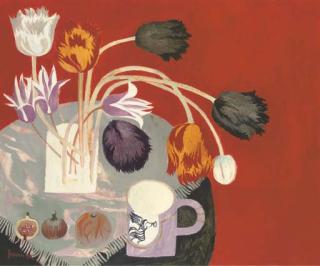 Mary Fedden, R.A. - Tulips On Red