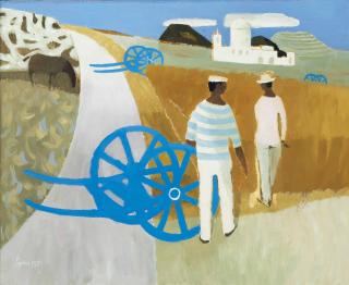 Mary Fedden, R.A. - Two figures in a field, Gozo