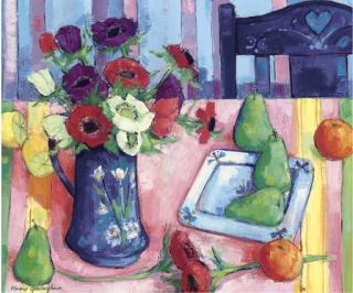 Mary Gallagher - Pears, Oranges, And Poppies In A Glasgow Jug