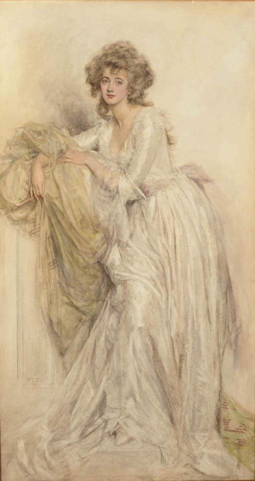 Mary L. Gow - A Portrait Of A Lady, Full-Length Resting On A Pilaster