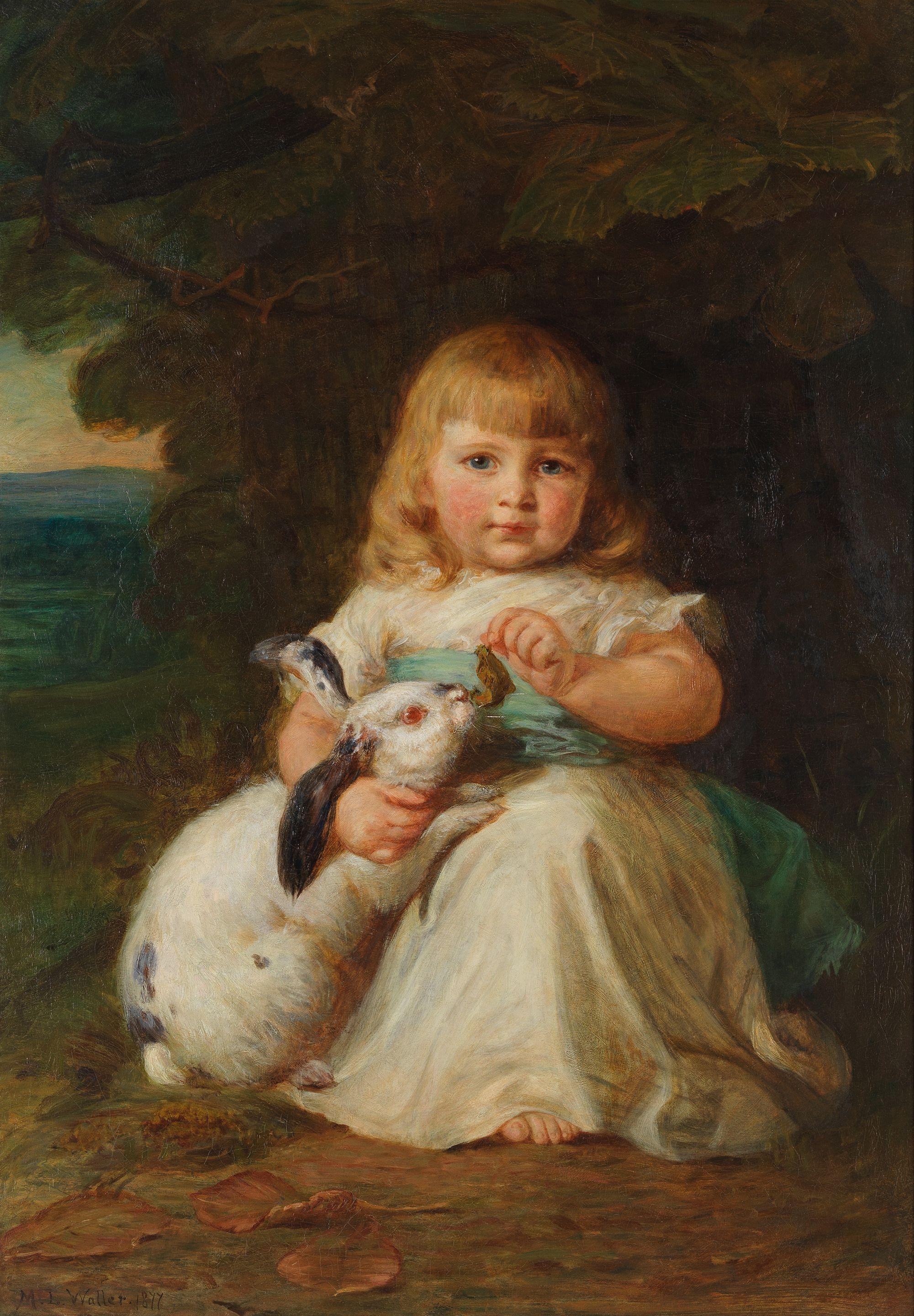 Mary Lemon Waller - A little girl with a pet rabbit