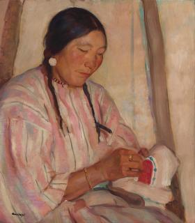Mary Mendenhall Gray - Portrait of a Woman Beading a Moccasin (White Wolf)