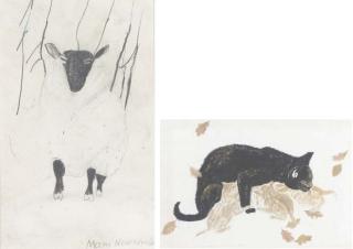 Mary Newcomb - Standing Sheep; And Two Further Studies Of Sheep And A Cat With Kittens