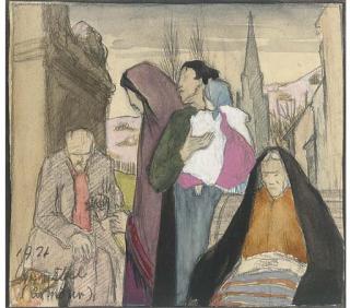 Mary Nicol Neill Armour - Barnhill Folk, Sketch For Mural Livingston.