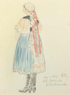 Mary Swanzy, H.R.H.A. - Czechoslovakian National Dress - Blue, Yellow and Red; National Dress - Yellow and Black