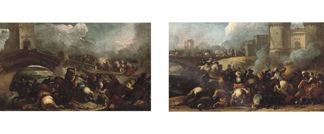 Marzo Masturzo - A Cavalry Skirmish On A Bridge; And A Cavalry Battle Outside A City Wall