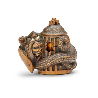 Masanao Shinzan - A wood netsuke of Kiyohime