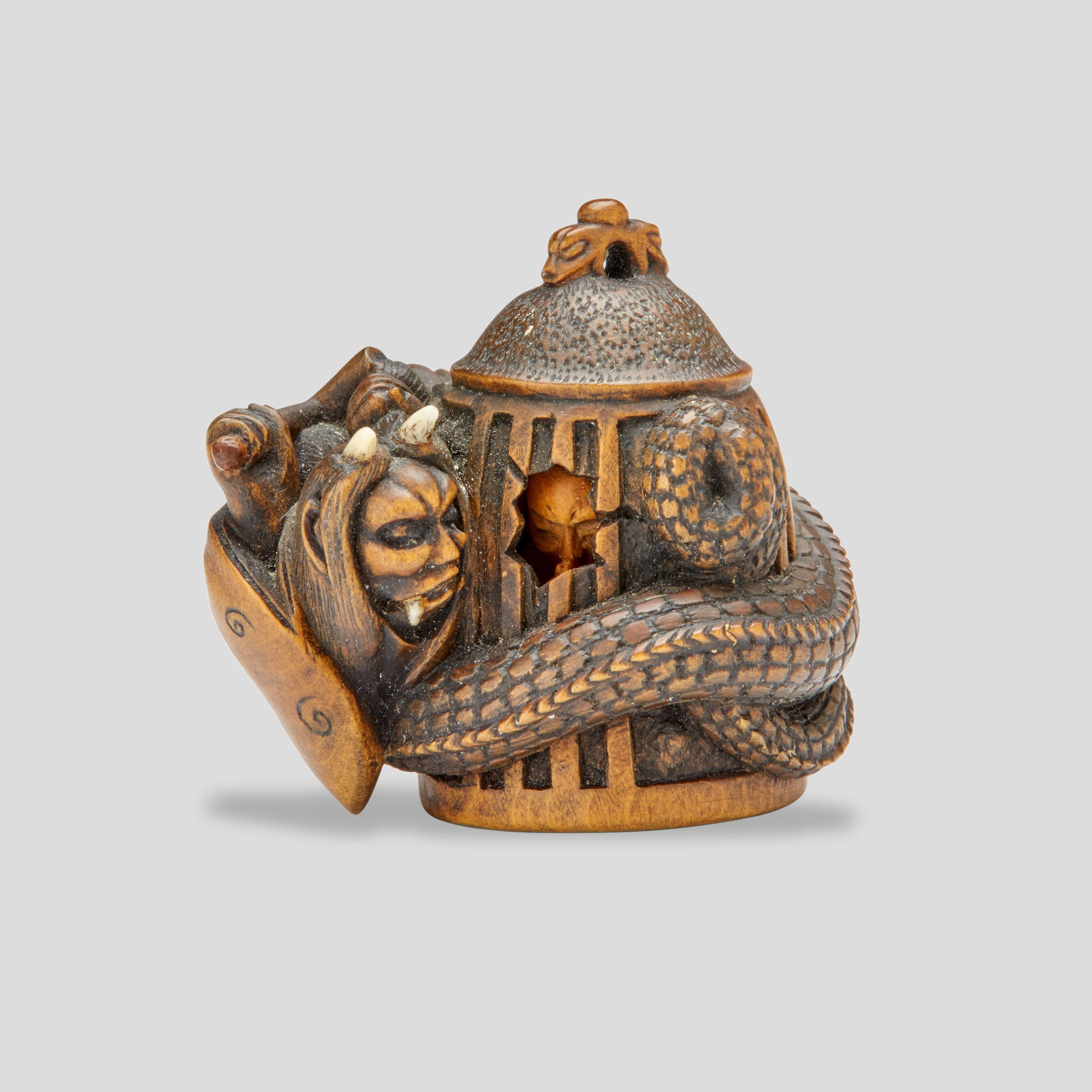 Masanao Shinzan - A wood netsuke of Kiyohime