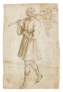 Maso Finiguerra - A man carrying a large bunch of grapes: the Return from Canaan (recto); A rearing horse (verso)