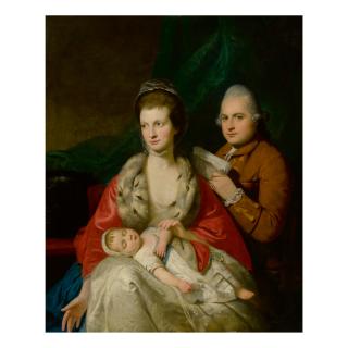 Mason Chamberlin, R.A. - Portrait Of A Family: The Man Holding A Manuscript And Seated Behind His Wife, Who Wears An Ermine Coat And Holds Her Sleeping Infant