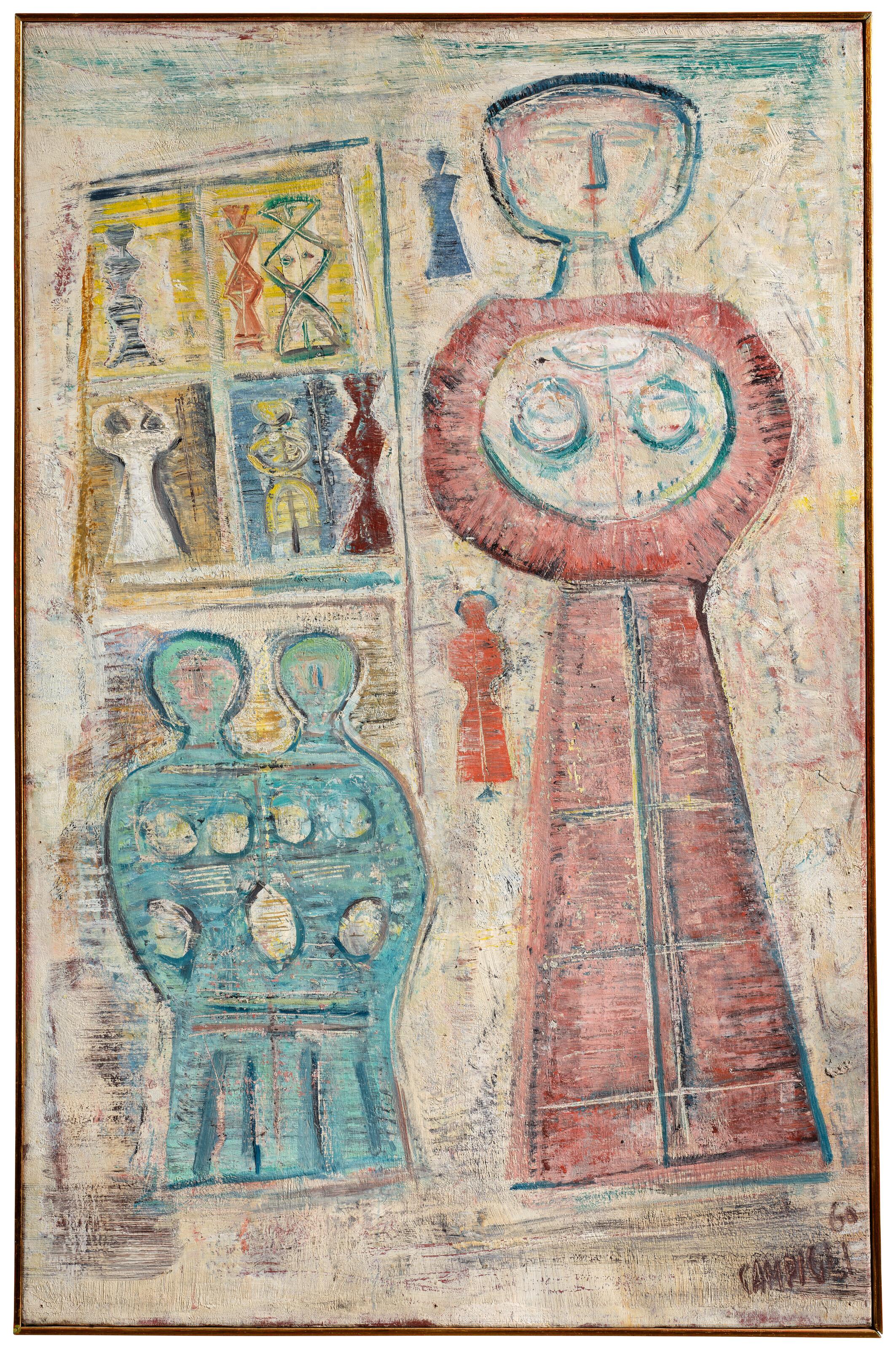 Massimo Campigli - Donna blu e case (Composizione di figure)